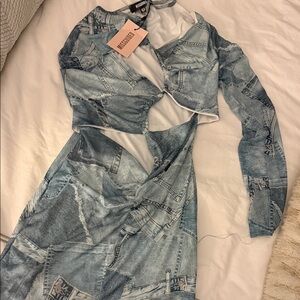 Missguided Light Blue Denim Dress